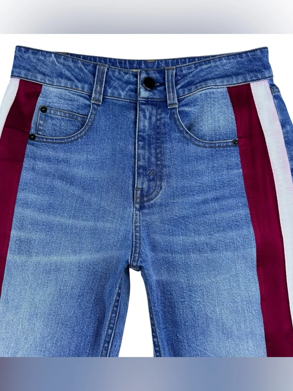 Hellessy High Rise Straight Leg Grosgrain Stripe Side Trim Jeans 28x29 Festival
